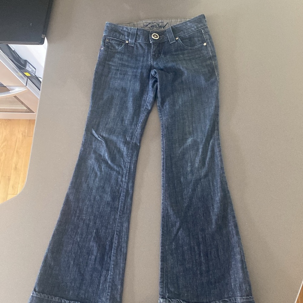 Level 99 for Anthropologie Low Rise Denim Bell Bottoms with Cuff Hem